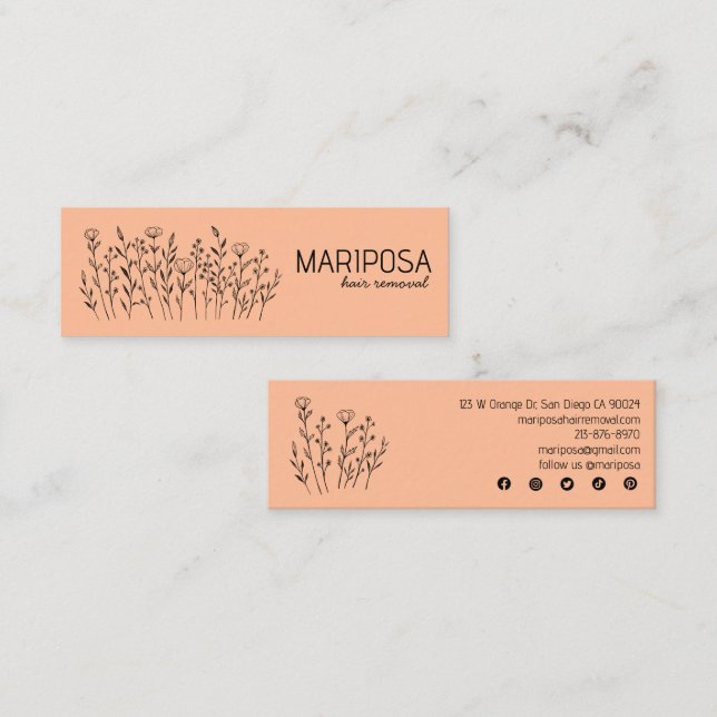 Carte De Visite Mini Fleur sauvage Élégante Ligne Art Personnalisé Icôn (Devant / Derrière)