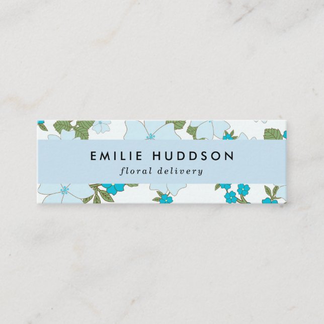 Carte De Visite Mini Fleurs Bleues, Motif Floral, Fleuriste, Boutique D (Devant)