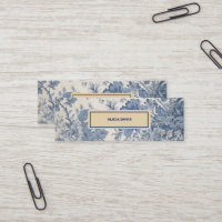 Fleurs bleues Toile de Jouy votre nom mini signet