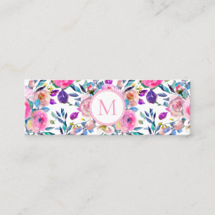 Carte De Visite Mini Fleurs d'aquarelle rose Monogramme