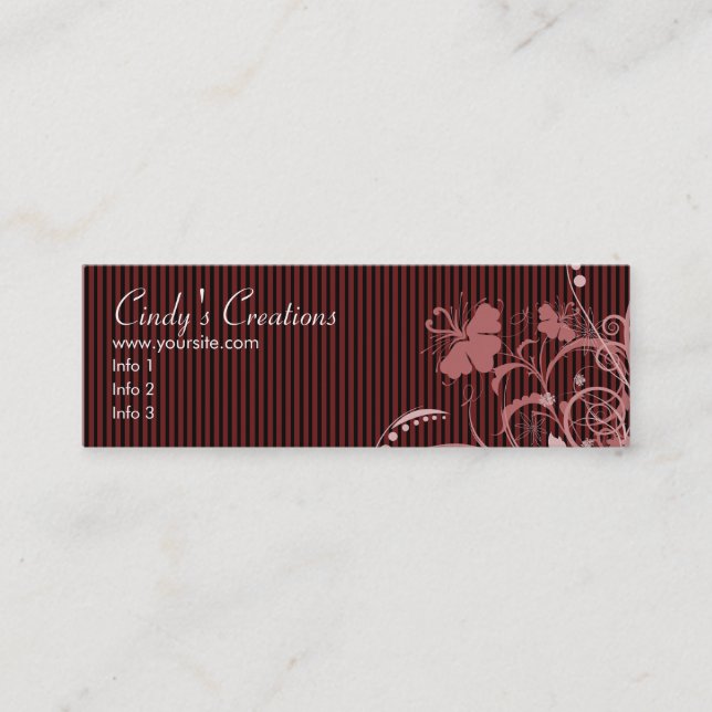 Carte De Visite Mini Fleurs et rayures roses (Devant)