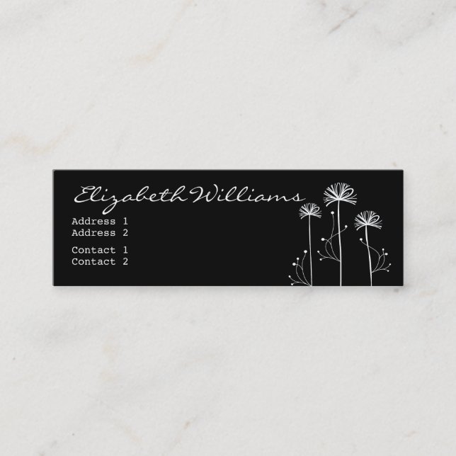 Carte De Visite Mini Floral noir et blanc (Devant)