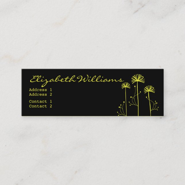 Carte De Visite Mini Floral noir et jaune (Devant)