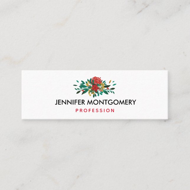 Carte De Visite Mini Flore moderne rouge vert et or Noël (Devant)