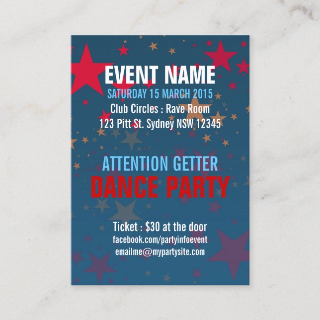 Carte De Visite Mini-Flyers de la fête des Mega Stars (Devant)