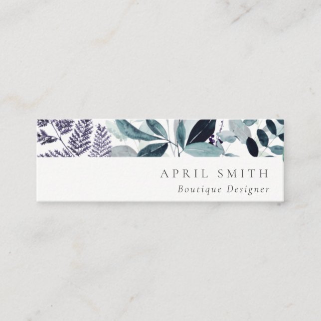 Carte De Visite Mini Foliage Tropical Foliage Moderne Bleu Violet (Devant)