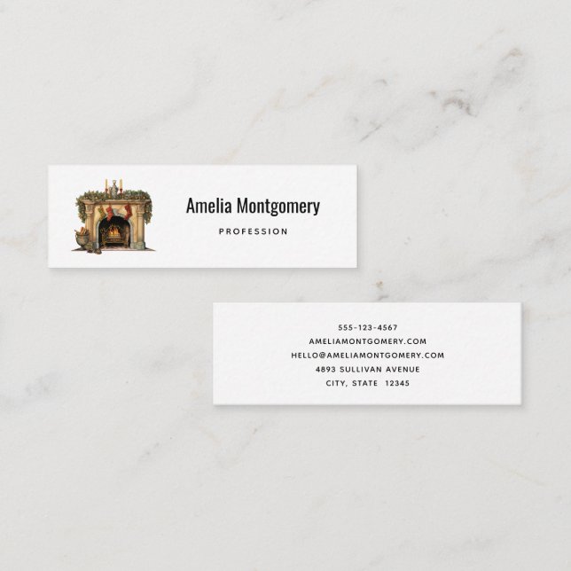 Carte De Visite Mini Foyer victorien cosy Noël (Devant / Derrière)