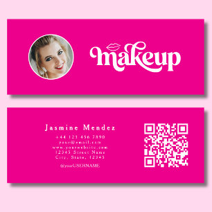 Carte De Visite Mini Fuchsia Rose Beauté Professionnel MUA Photo Qr