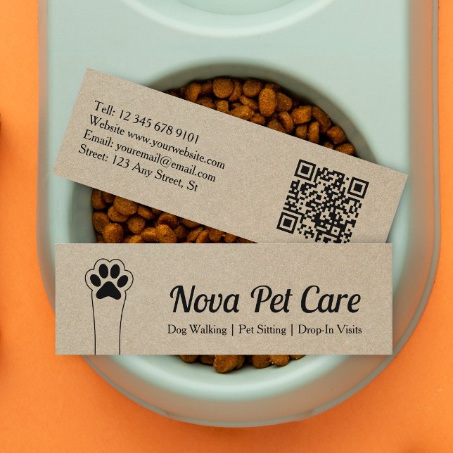 Carte De Visite Mini Garde d'animaux Kraft Papier Qr Code Professionnel (Créateur téléchargé)
