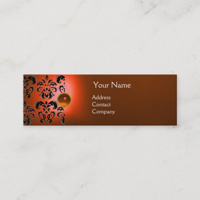 Carte De Visite Mini GEMME CHIC DAMASK MONOGRAMME orange (Devant)