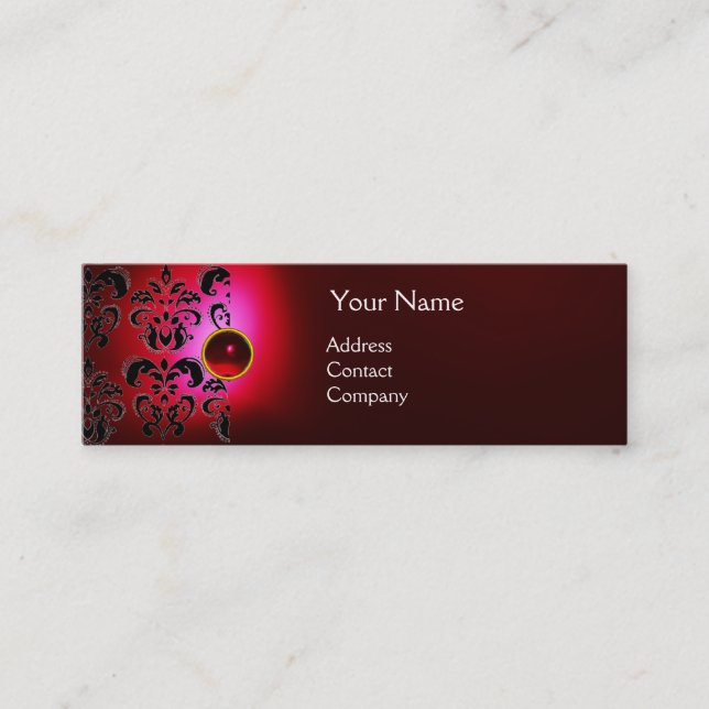 Carte De Visite Mini GEMME CHIC DAMASSÉ  MONOGRAMME rouge (Devant)