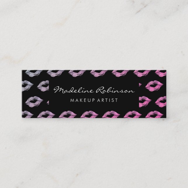Carte De Visite Mini Glamour Rose Violet Pailleté Bisous (Devant)