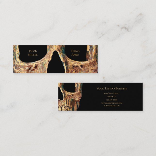 Carte De Visite Mini Gothique Humain Crâne Visage Vert Brown Tatouage S (Devant / Derrière)