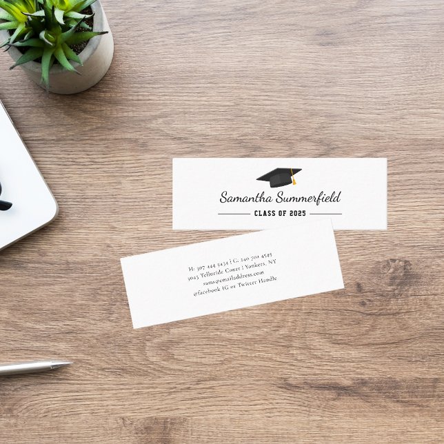 Carte De Visite Mini Graduation 2025 Modern Script Nom (Graduation 2025 Red Grad Cap Mini Calling Card)