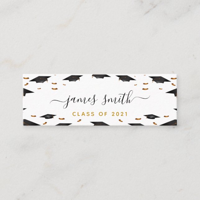 Carte De Visite Mini Graduation Name Card & Hand traîné classe de 2021 (Devant)