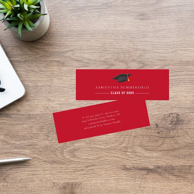 Carte De Visite Mini Graduation simple 2025 Grad minimum sur mesure (Graduation 2025 White Red Grad Cap Mini Calling Card)