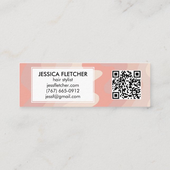 Carte De Visite Mini Gravure rose vif rayures minimaliste QR Code Gras (Dos)