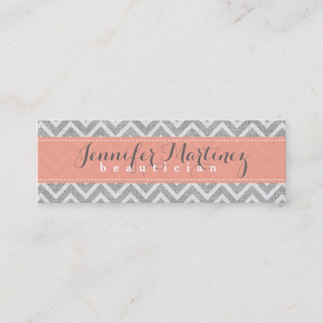 Carte De Visite Mini Gris gras et orange Chevron Motif lin look (Devant)