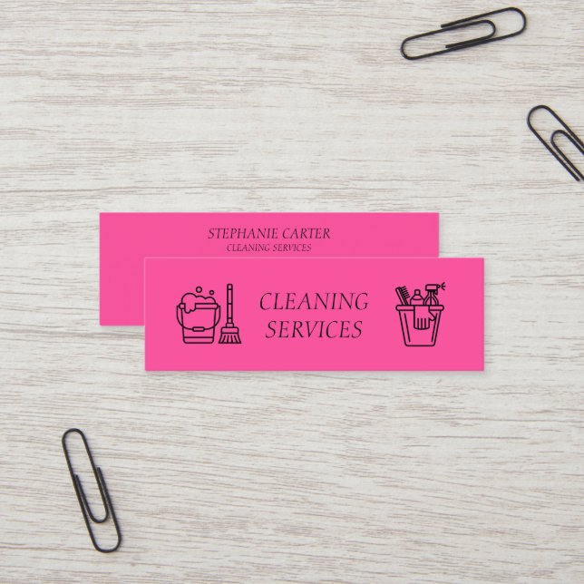 Carte De Visite Mini Hot Pink Cleaning Services Company (Devant/Arrière en situation)