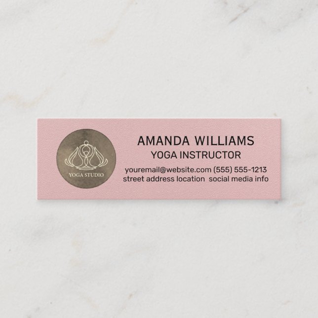 Carte De Visite Mini Icône Studio Yoga | Texture en cuir rose (Devant)