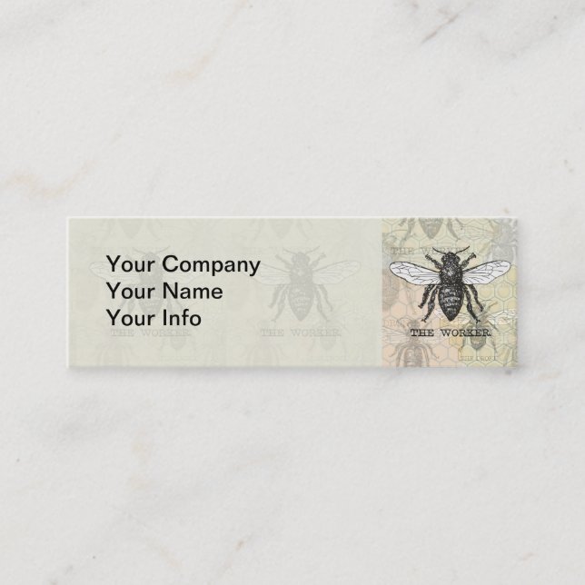 Carte De Visite Mini Illustration d'abeille ouvrière vintage (Devant)