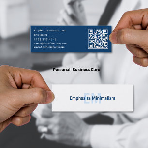 Carte De Visite Mini Initiales bleu et blanc minimalistes simples