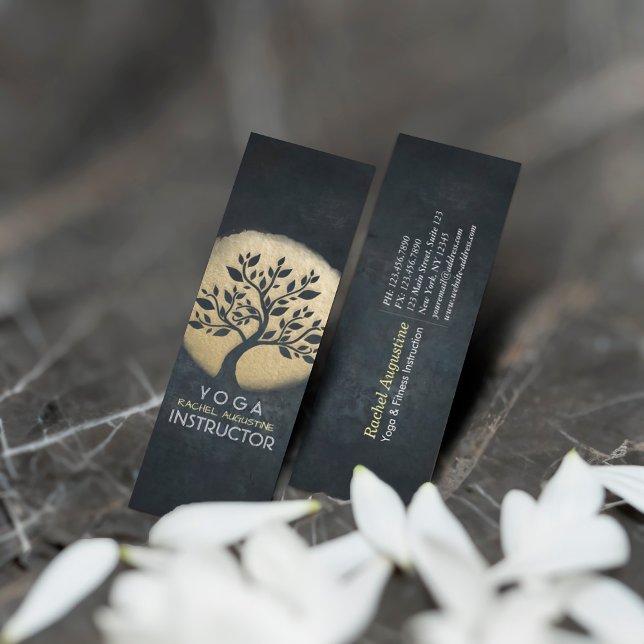 Carte De Visite Mini Instructeur de méditation Yoga Studio Black Gold T (Créateur téléchargé)