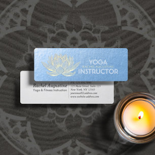 Carte De Visite Mini Instructeur de Reiki de méditation Lotus d'or bleu