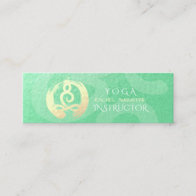 Carte De Visite Mini Instructeur de Yoga Méditation d'or vert Pose ZEN  (Devant)