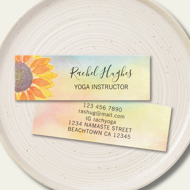 Carte De Visite Mini Instructeur de yoga Tournesol Aquarelle (Créateur téléchargé)