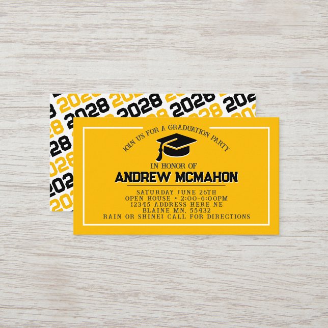 Carte De Visite Mini-Invitations de diplôme Gold & Black (Yellow & Black Mini Graduation Invitations for friends, classmates, teammates or announcement insert)
