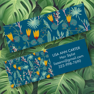 Carte De Visite Mini Jardin de nuit Floral Botanique Motif bleu foncé