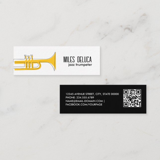 Carte De Visite Mini Jazz Trumpet Musicien Enseignant Qr Code (Devant / Derrière)