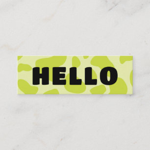 Carte De Visite Mini Joli HELLO Imprimé Vache Noir Sauge et Vert Citron