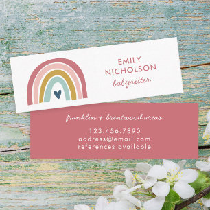 Carte De Visite Mini Joli Rainbow Pink Navy Mustard Boho Babysitter