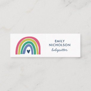 Carte De Visite Mini Jolie Rainbow Pink Navy Green Boho Babysitter