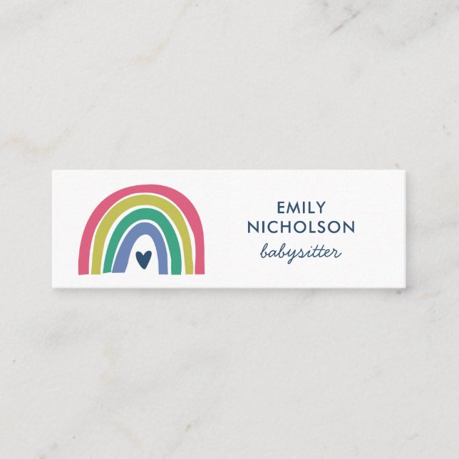 Carte De Visite Mini Jolie Rainbow Pink Navy Green Boho Babysitter (Devant)