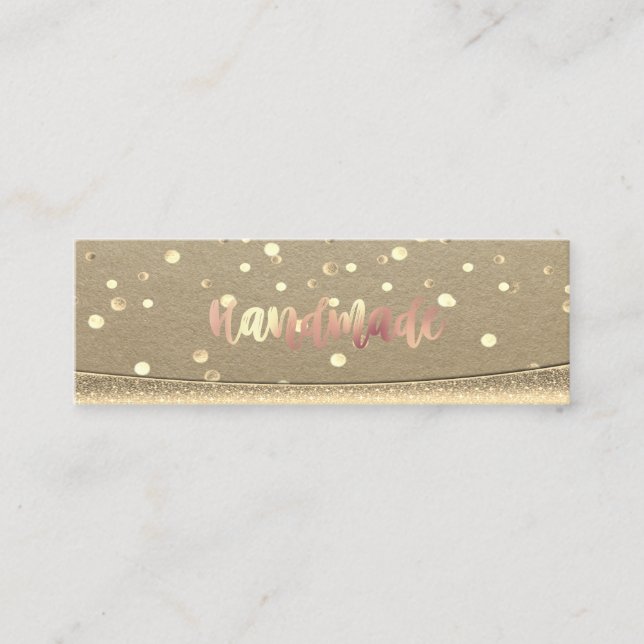 Carte De Visite Mini Kraft Rustique, Confetti Or, Fait main (Devant)