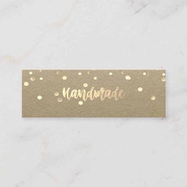 Carte De Visite Mini Kraft Rustique, Confetti Or, Fait main (Devant)