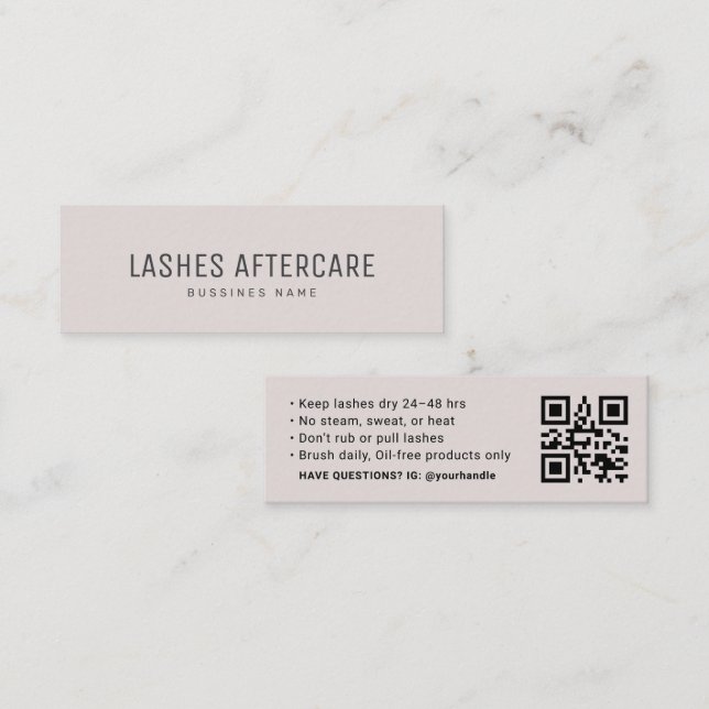 Carte De Visite Mini Lash Aftercare Instruction Card with QR Code  (Devant / Derrière)