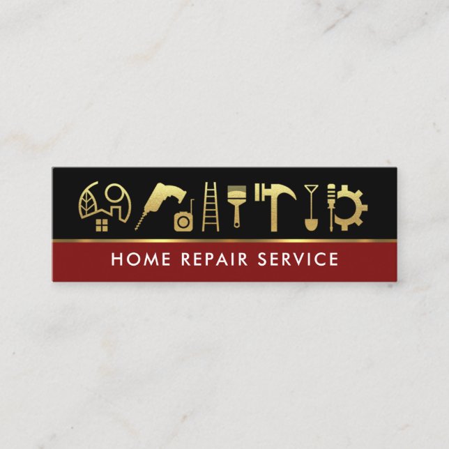 Carte De Visite Mini Lignes d'or rouge noir Outils de construction (Devant)