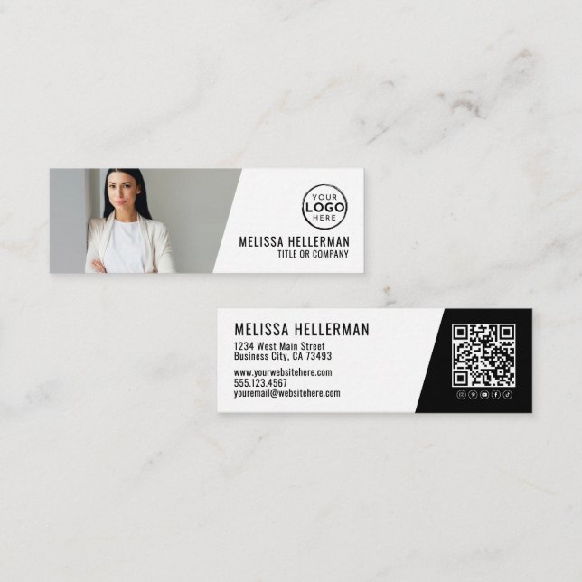Carte De Visite Mini Logo de photo de code QR professionnel (Devant / Derrière)