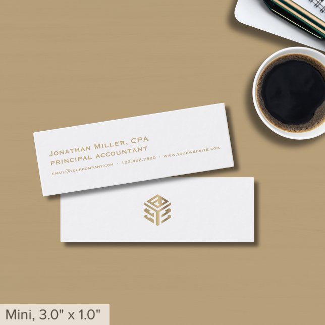 Carte De Visite Mini Logo en or blanc simple (Créateur téléchargé)