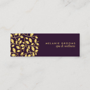 Carte De Visite Mini Logo Gold feuilles Purple wellness spa massage yog