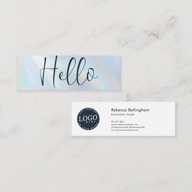Carte De Visite Mini Logo Moderne Script Holographique Employé (Devant / Derrière)