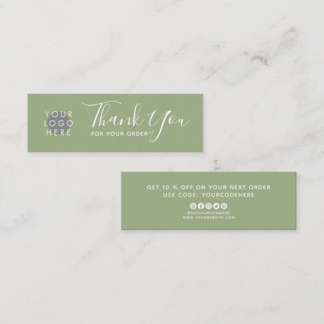Carte De Visite Mini Logo Personnalisé Merci Code Remise Sage Green (Devant / Derrière)