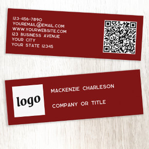 Carte De Visite Mini Logo simple et code QR noir Bourgogne rouge