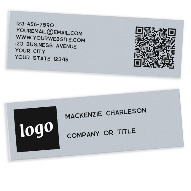 Carte De Visite Mini Logo simple et code QR Poudre bleu (Logo with QR code and custom text dusty powder blue mini business card)