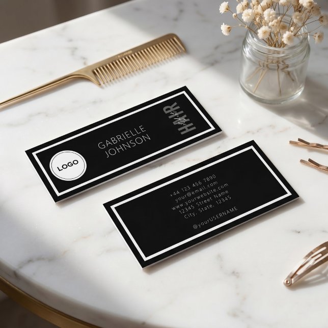 Carte De Visite Mini Logo Simple Moderne Noir Blanc Coiffeur (Créateur téléchargé)