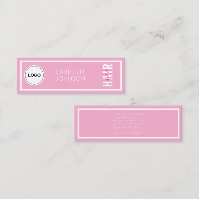 Carte De Visite Mini Logo Simple Moderne Rose Pâle Coiffeur Blanc  (Devant / Derrière)